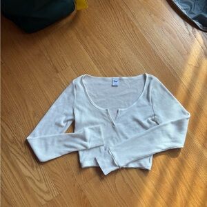 White Long Sleeve Waffle Crop